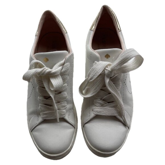 KATE SPADE Angelise White Gold Leather Lace Up Low Top Sneakers Size 8B - Picture 1 of 16